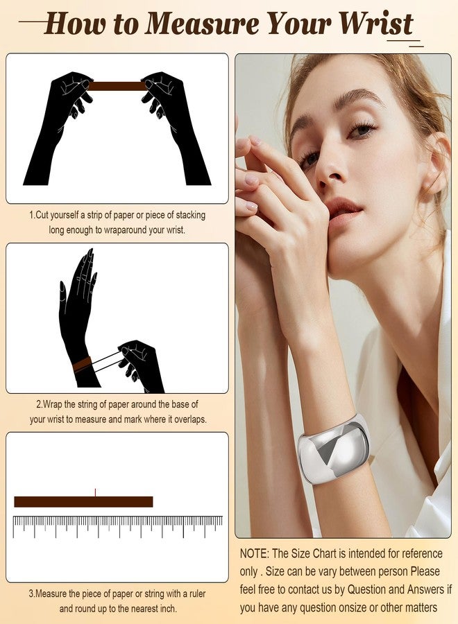 NICEIGHT 18K Gold Plated Chunky Bangle Bracelets for Women Gold Wide Cuff Bangle Bracelet Hammered Minimalist Thick Wrist Wrap Bracelets Silver S5 - Image 5